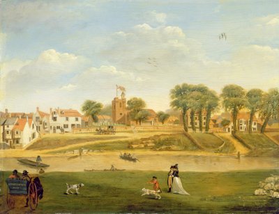 La antigua iglesia parroquial y el pueblo, Hampton-on-Thames, Middlesex de English School
