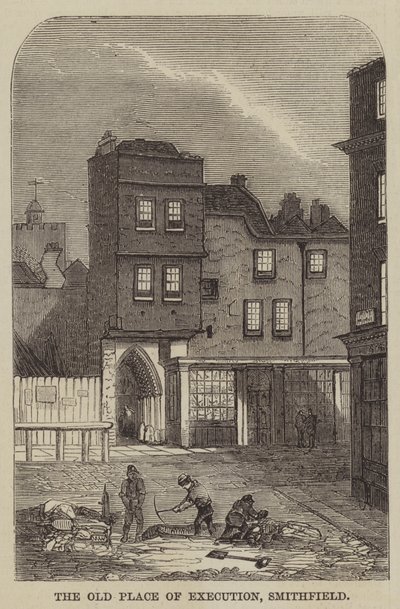 El antiguo lugar de ejecución, Smithfield (grabado) de English School