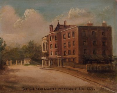 El viejo "Star and Garter", destruido por el fuego, 1870 de English School
