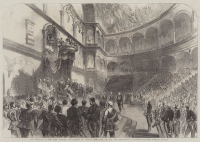 La apertura del nuevo Parlamento italiano por Víctor Manuel el 18 de último (grabado) de English School