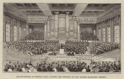 La orquesta en Exeter Hall, durante la reunión de la Sociedad Armónica Sagrada de English School