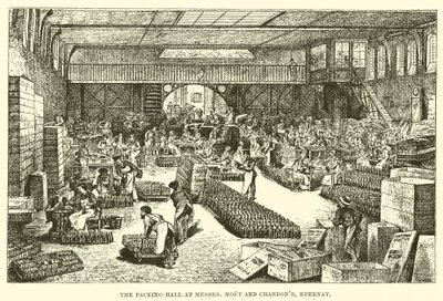 El salón de empaque en Messrs Moet y Chandon, Epernay de English School