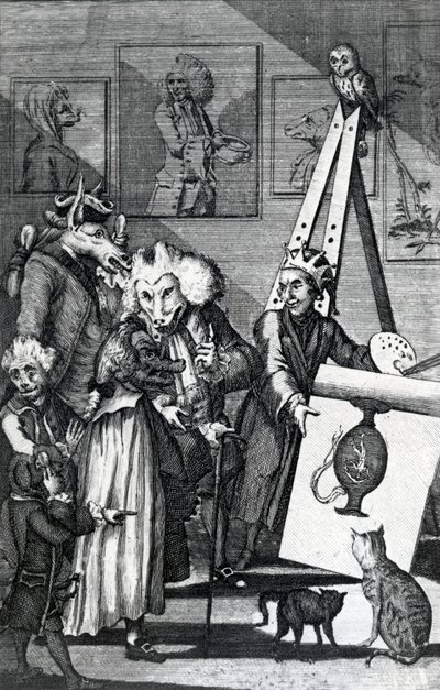 El pintor sometiendo su cuadro al examen de conocedores y anticuarios, 1774 de English School