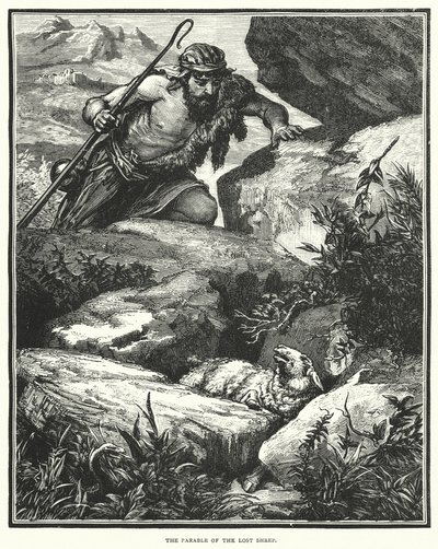 La parábola de la oveja perdida (grabado) de English School