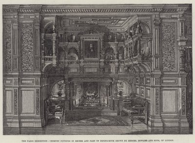 La Exposición de París, Accesorios de Chimenea en Receso y Parte del Comedor mostrados por Messers Howard y Sons, de Londres (grabado) de English School