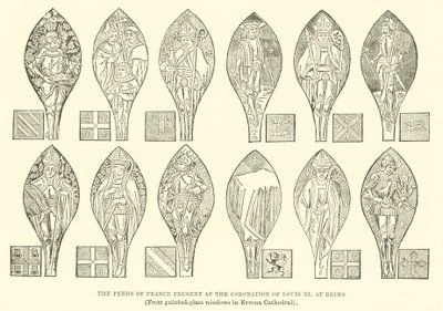 Los pares de Francia presentes en la coronación de Luis XI en Reims de English School
