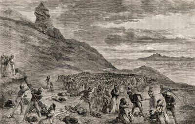 La persecución y masacre de los cristianos en la isla de Madagascar en 1849, c.1865 de English School