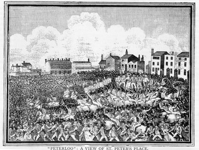 La masacre de Peterloo, una vista de St. Peters Place de English School
