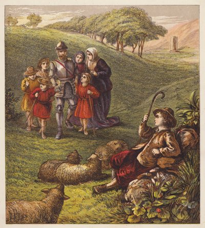 Los niños peregrinos (litografía en color) de English School