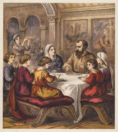 Los niños peregrinos (litografía en color) de English School