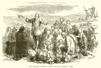 Los Padres Peregrinos desembarcando en Nueva Inglaterra, 1660 de English School