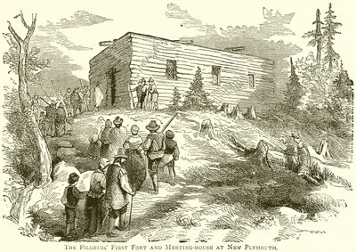 El primer fuerte y casa de reuniones de los peregrinos en New Plymouth de English School