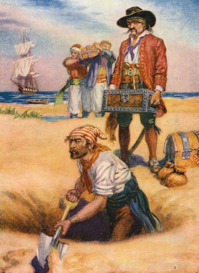 El tesoro de los piratas (litografía en color) de English School
