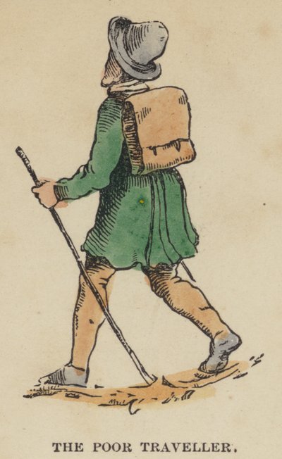 El Viajero Pobre (grabado coloreado) de English School