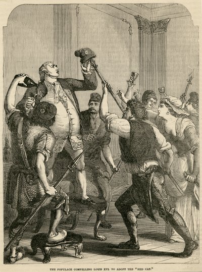 El pueblo obligando a Luis XVI a adoptar el gorro rojo, 1792 de English School