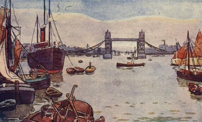 El puerto de Londres (litografia en color) de English School