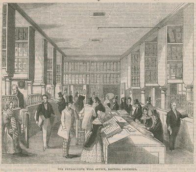 La Oficina de Testamentos de Prerrogativa, Doctors Commons, Londres de English School