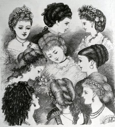 Las modas actuales en el cabello, 1870 de English School