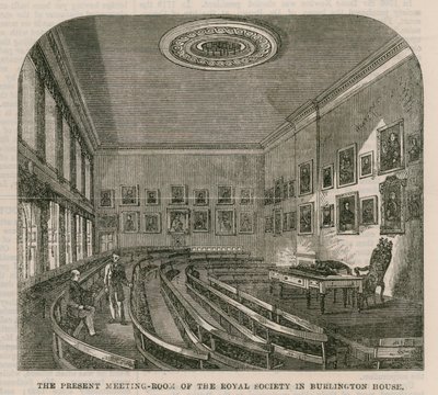 La sala de reuniones actual de la Sociedad Real en Burlington House de English School