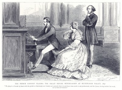 El Príncipe Consorte tocando el órgano ante Mendelssohn en el Palacio de Buckingham, 1842 de English School