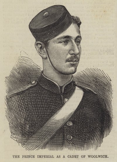 El Príncipe Imperial como Cadete de Woolwich (grabado) de English School