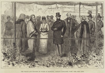 El Príncipe y la Princesa de Gales en Hastings, inaugurando el Parque Alexandra (grabado) de English School