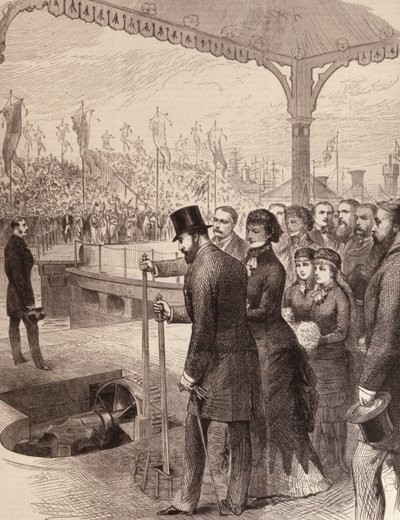 El Príncipe de Gales inaugurando los nuevos muelles del norte en Liverpool, de The Illustrated London News, 17 de septiembre de 1881 de English School