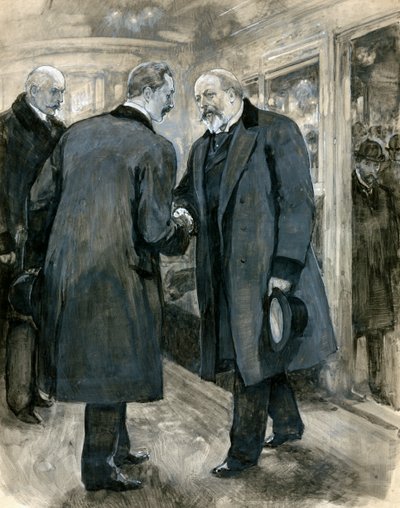 El Príncipe de Gales saludando al Emperador Alemán, Estación de Charing Cross, 20 de enero de 1901 de English School