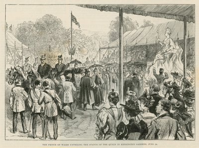 El Príncipe de Gales inaugurando la estatua de la Reina en Kensington Gardens de English School