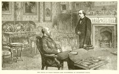 El Príncipe de Gales visitando a Lord Beaconsfield en Hughenden Manor de English School