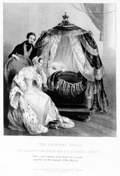 La Princesa Real, Su Majestad la Reina y SAR el Príncipe Alberto, con la cuna real, c.1840 de English School