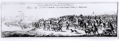 La Procesión de Carlos II (1630-85) y su Nueva Reina, Catalina de Braganza (1638-1705) de Portsmouth a Hampton Court, 1662 de English School