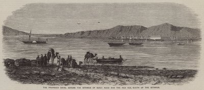 El canal propuesto a través del istmo de Suez, Suez y el Mar Rojo, al sur del istmo (grabado) de English School