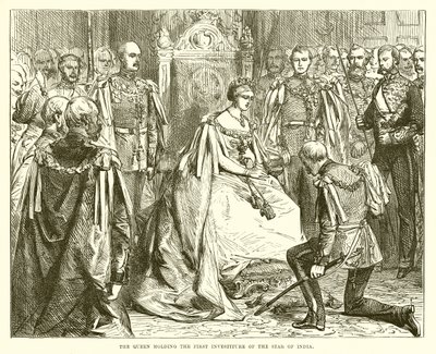 La Reina celebrando la primera investidura de la Estrella de la India de English School