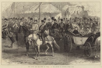 La Reina y el Shah de Persia en la revisión en el Gran Parque de Windsor (grabado) de English School
