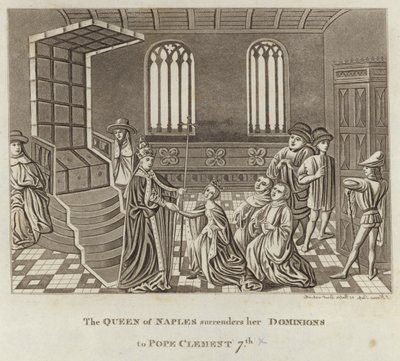 La reina de Nápoles entrega sus dominios al papa Clemente VII de English School