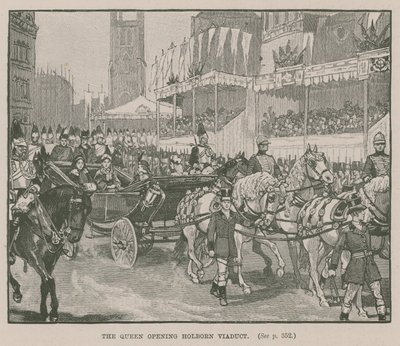La Reina inaugurando el Viaducto de Holborn, Londres de English School