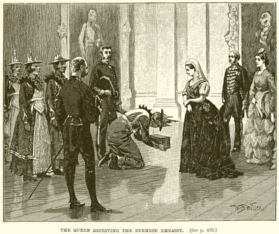 La Reina recibiendo a la Embajada Birmana de English School
