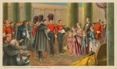 La reina recibiendo a los héroes de Crimea en el Palacio de Buckingham de English School