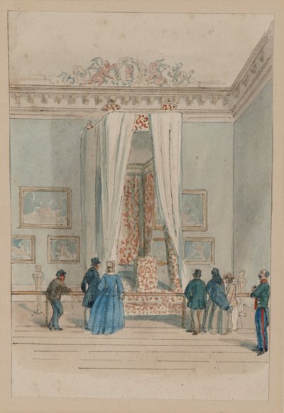 La alcoba de la reina con la cama de estado de la reina Ana, c.1860-70 (acuarela sobre papel) de English School