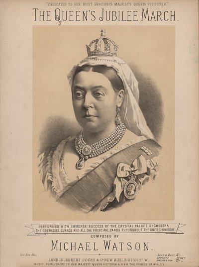 La Marcha del Jubileo de la Reina - con retrato de la Reina Victoria de English School