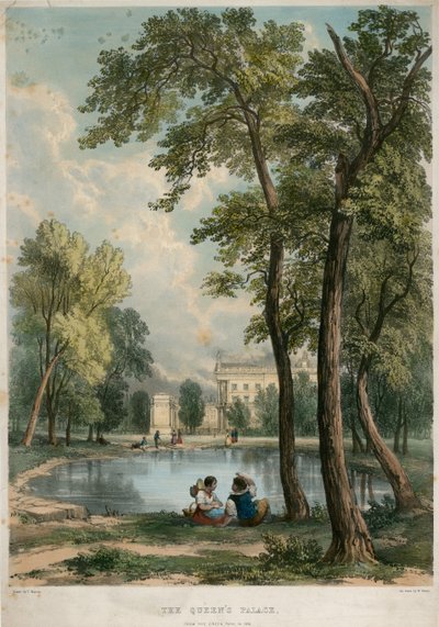 El Palacio de la Reina, desde el Green Park en 1836 de English School