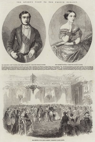 La visita de la Reina a la Embajada Francesa (grabado) de English School
