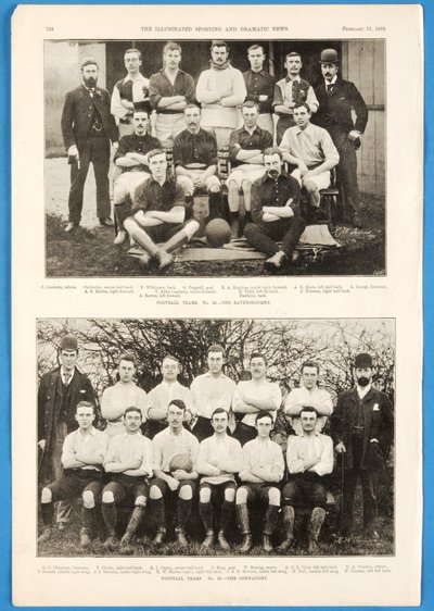 Los Ravensbourne y los Connaught, equipos de fútbol presentados en The Illustrated Sporting and Dramatic News, 13 de febrero de 1892 de English School