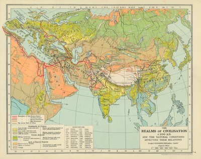 Los reinos de la civilización hacia 200 d.C. y las condiciones naturales que afectan a sus relaciones (litografía en color) de English School