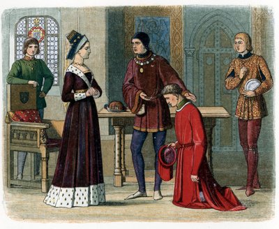 La reconciliación de Ricardo Neville, conde de Warwick, con Margarita de Anjou, ilustración de "A Chronicle of England", de James Doyle. de English School