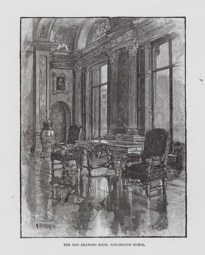Salón Rojo, Casa Dorchester (litografía) de English School