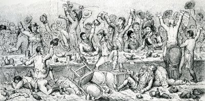 La cena de los reformadores, ilustración tomada de The Satirist, 1809 de English School