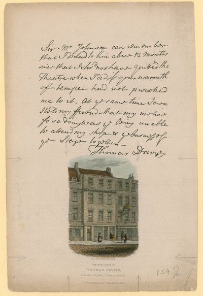 La residencia de Thomas Davies, Russell Street, Covent Garden, Londres de English School
