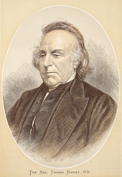El Reverendo Thomas Binney, D.D., ilustración de The Pictorial Edition of the Life and Discoveries of David Livingstone por J. Ewing Richie, pub. por A. Fullarton & Co., 1876 de English School